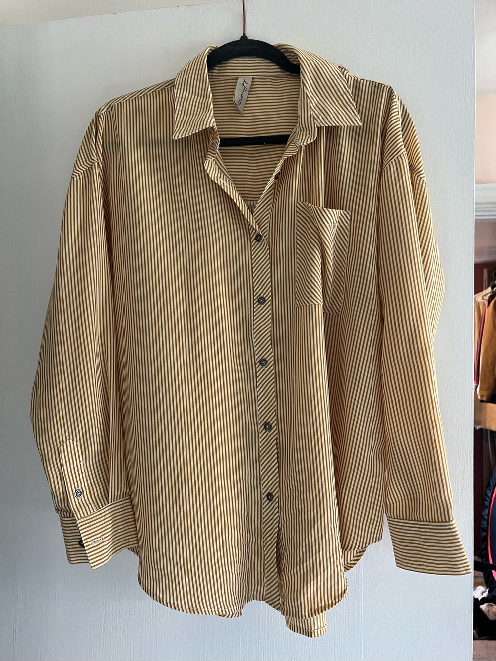 Allison Joy Women’s Striped Dress Shirt in Tan and Black